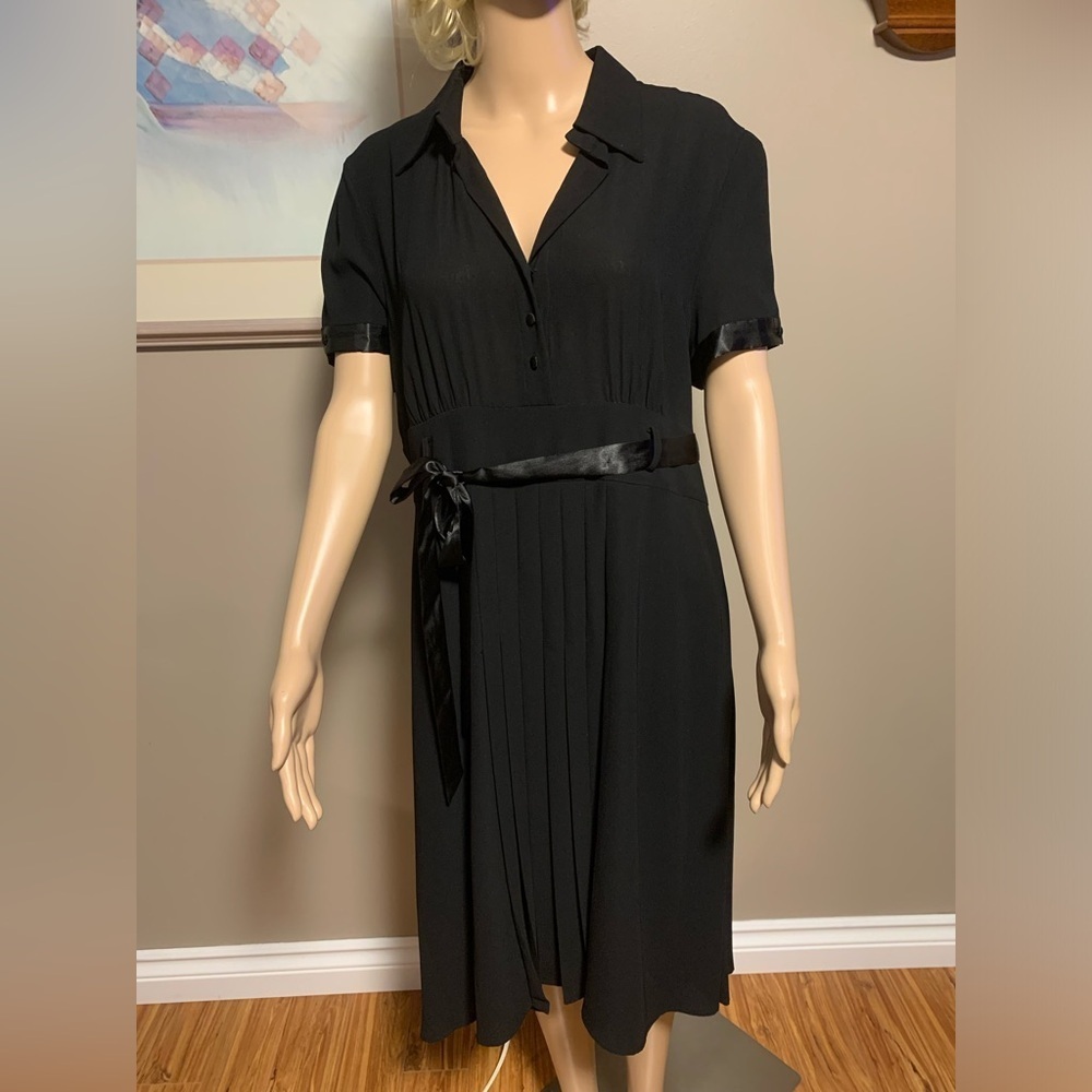 Spense Women's Black Dress with Satin Trim and Belt Size 14